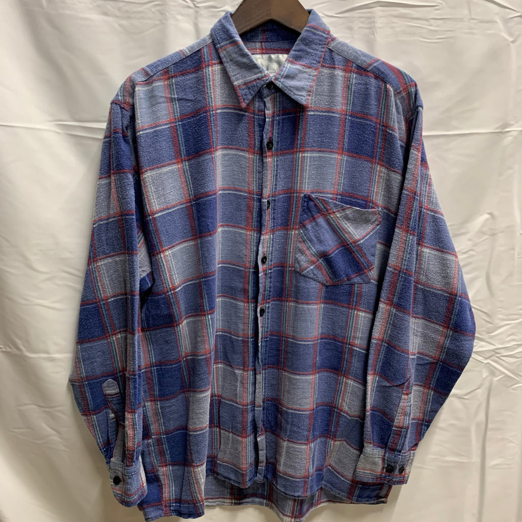 【中古】【古着】チェック L/S フランネルシャツ ブルー Lサイズ