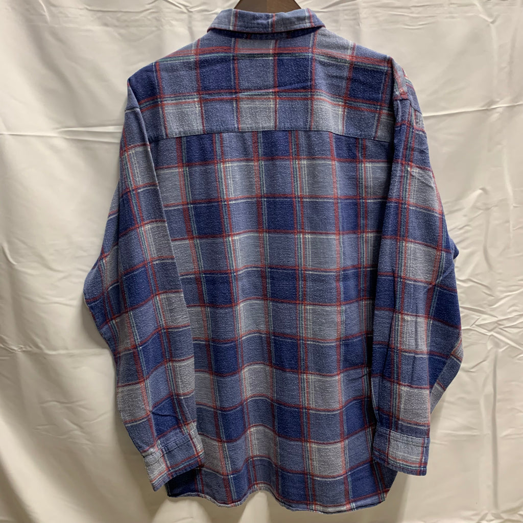 【中古】【古着】チェック L/S フランネルシャツ ブルー Lサイズ