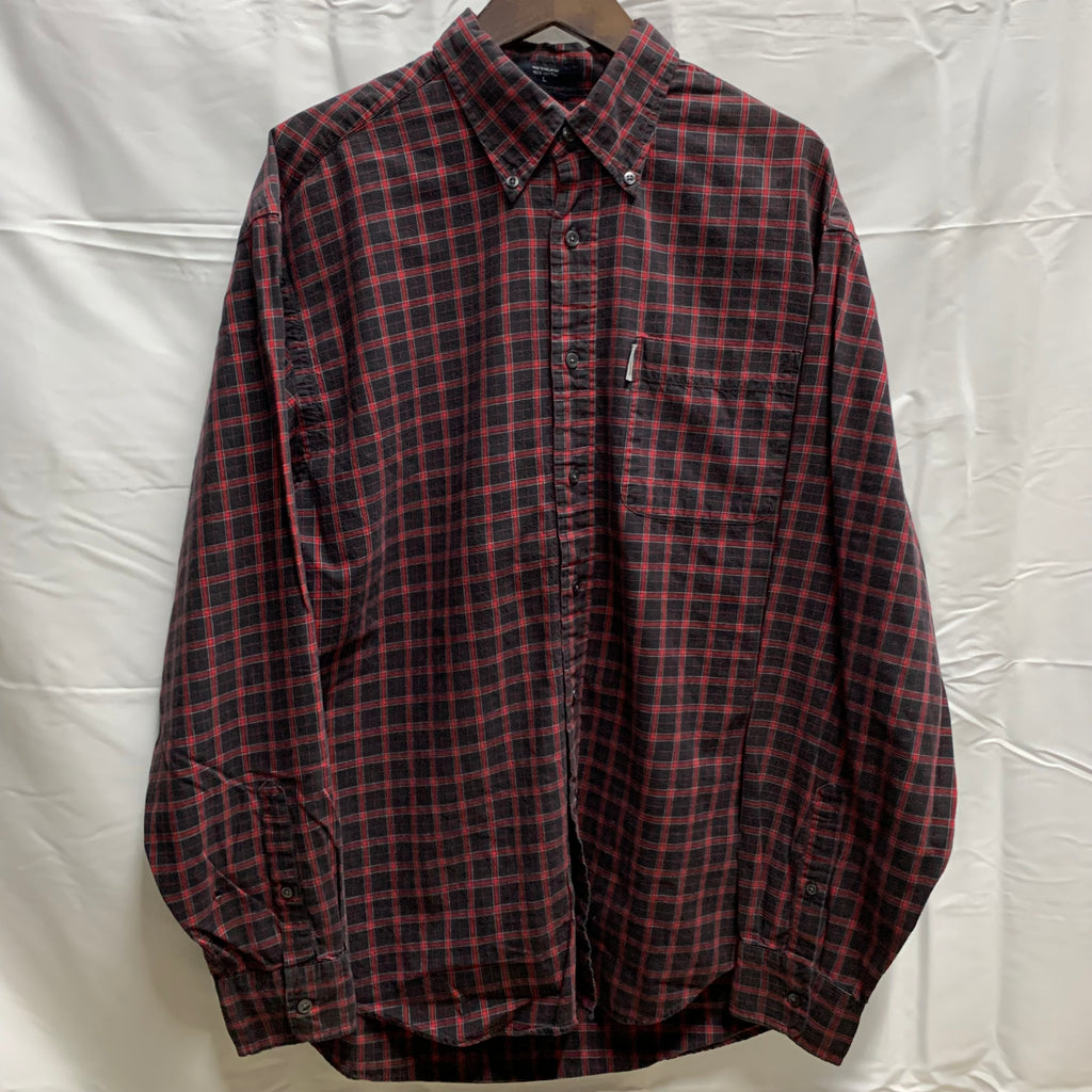【中古】【古着】NAUTICA チェック シャツ ネイビー×レッド Lサイズ