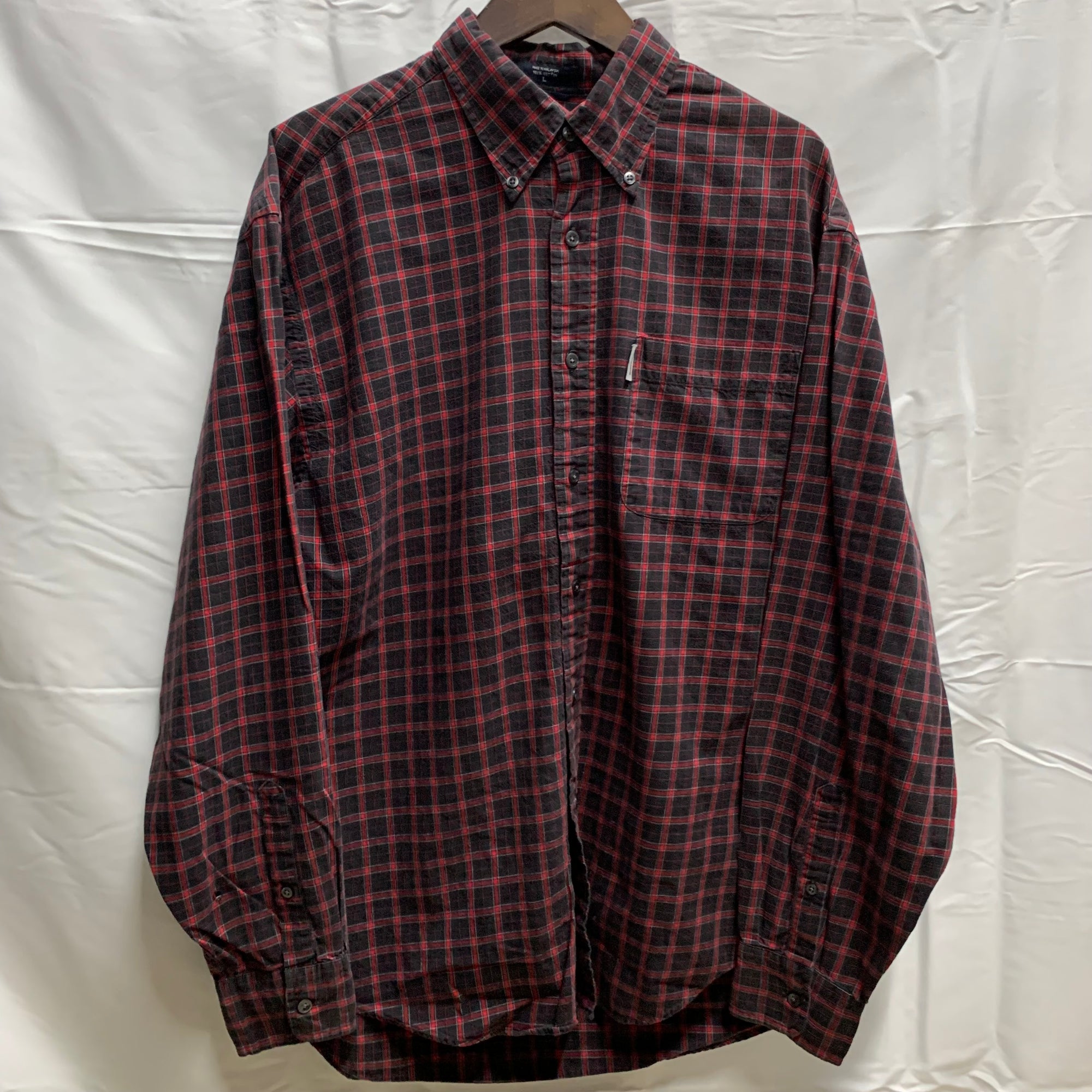 【中古】【古着】NAUTICA チェック シャツ ネイビー×レッド Lサイズ