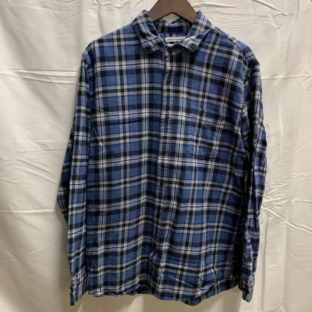 【中古】【古着】Amazon Essentials チェック シャツ ブルー×ホワイト Lサイズ