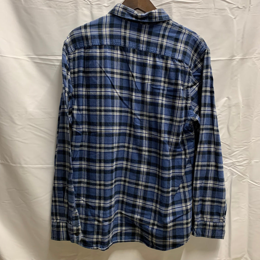 【中古】【古着】Amazon Essentials チェック シャツ ブルー×ホワイト Lサイズ