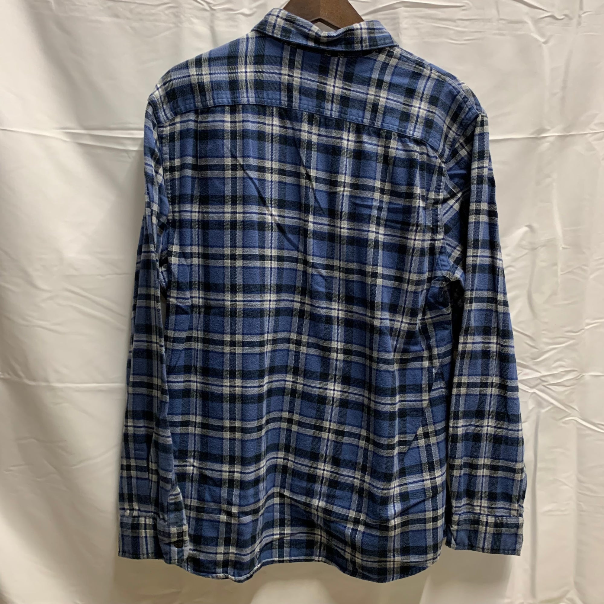 【中古】【古着】Amazon Essentials チェック シャツ ブルー×ホワイト Lサイズ