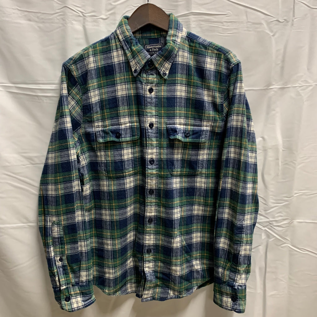【中古】【古着】Abercrombie&Fitch チェック シャツ グリーン×ブルー×ホワイト Mサイズ