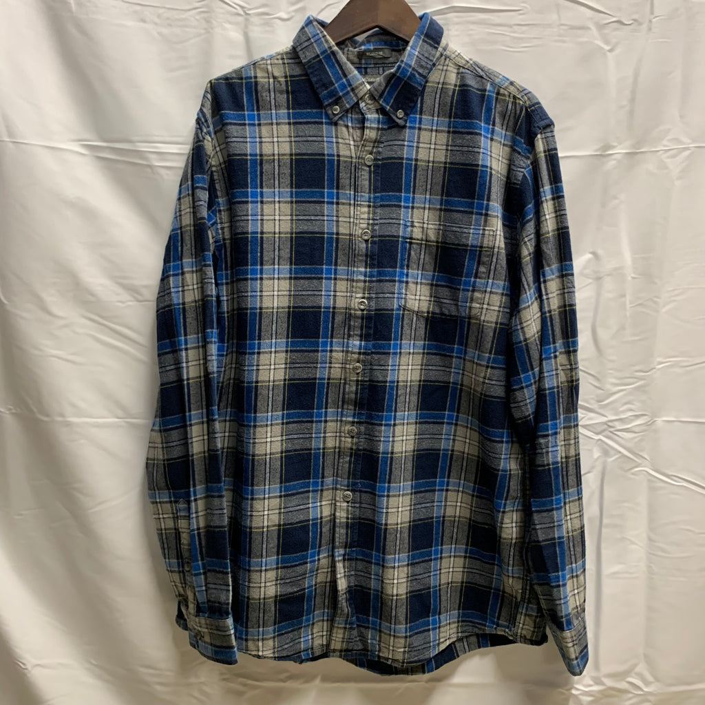 【中古】【古着】Eddie Bauer チェック シャツ ブルー×ネイビー×グレー TLサイズ