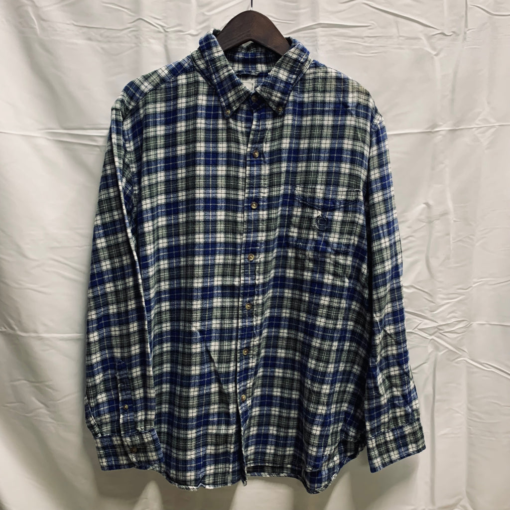 【中古】【古着】CHAPS チェック シャツ ブルー×ホワイト×グリーン XLサイズ