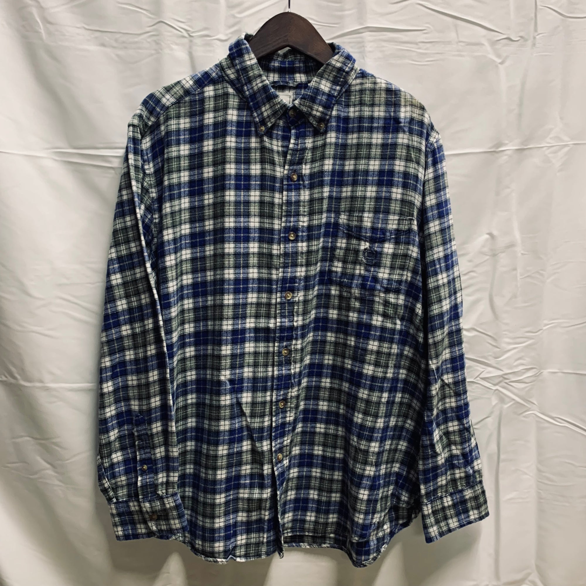 【中古】【古着】CHAPS チェック シャツ ブルー×ホワイト×グリーン XLサイズ