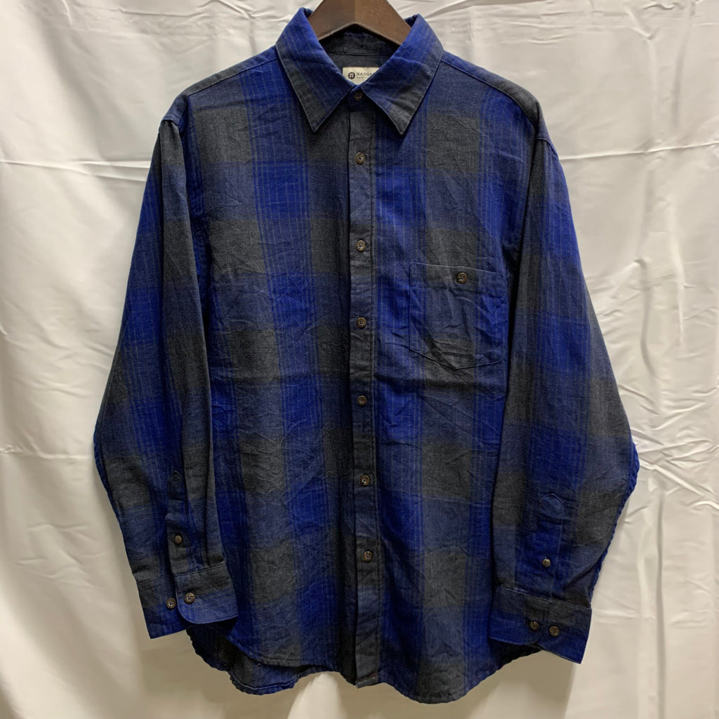 【中古】【古着】HAGGAR チェック シャツ ブルー×グレー Mサイズ