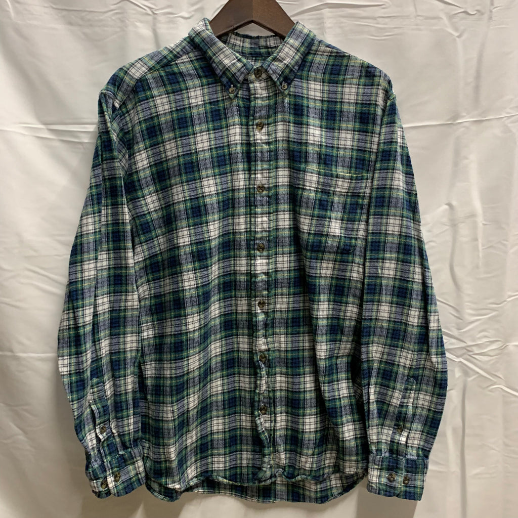【中古】【古着】Saddlebred チェック シャツ グリーン×ホワイト×ネイビー Lサイズ