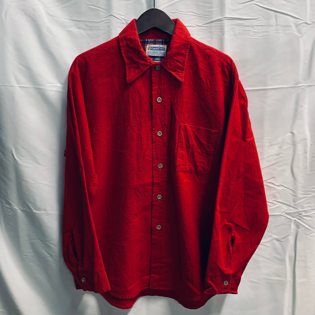 【中古】【古着】 無地 ネルシャツ レッド Lサイズ