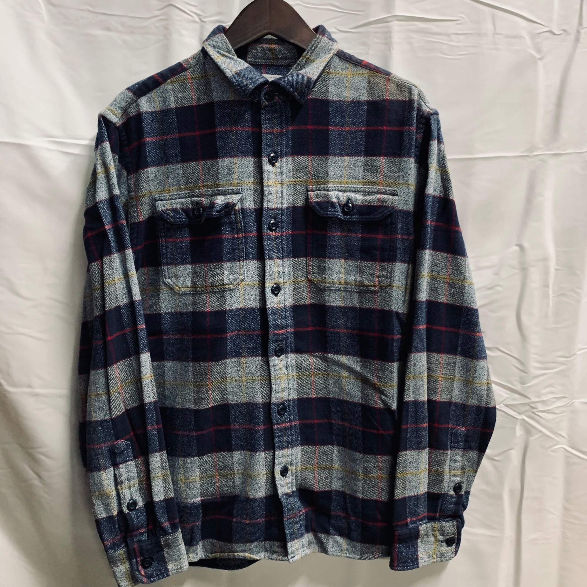 【中古】【古着】OLD NAVY チェック シャツ ネイビー×グレー Lサイズ