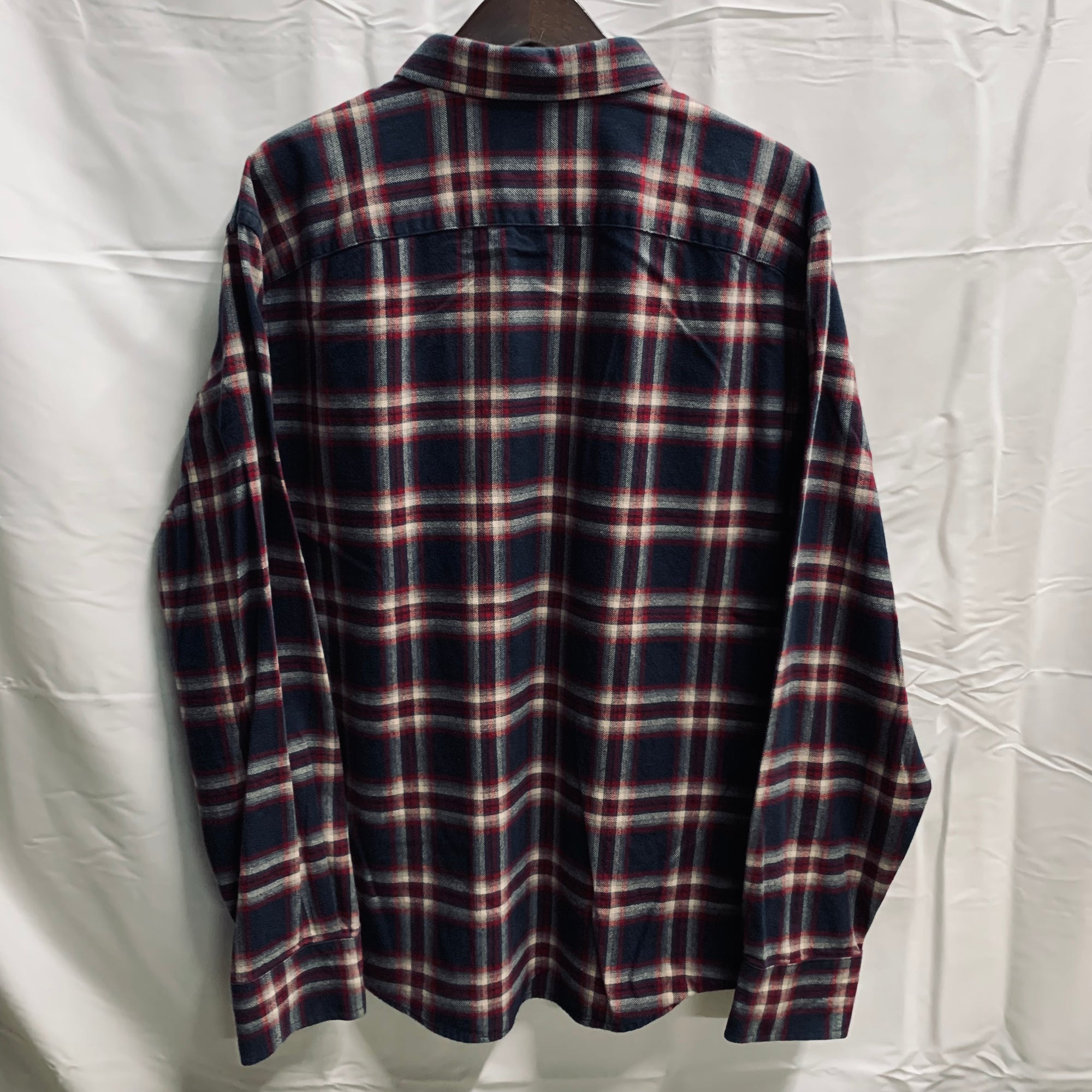 【中古】【古着】UNTUCKit チェック シャツ ネイビー×アイボリー×レッド X-LARGEサイズ