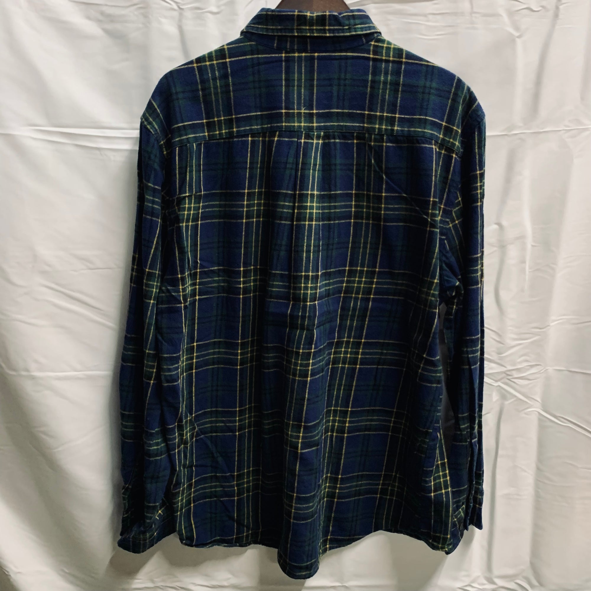 【中古】【古着】St. John's Bay チェック シャツ グリーン×ネイビー×イエロー Lサイズ