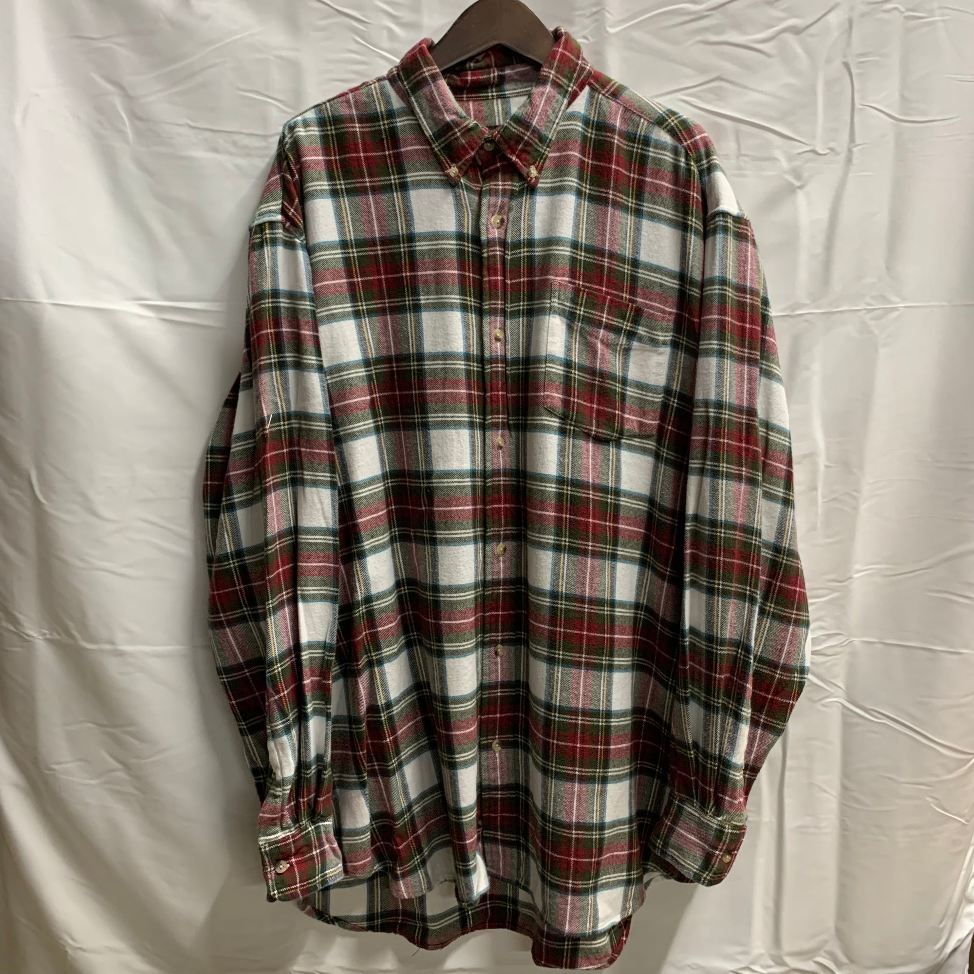 【中古】【古着】RED HEAD チェック シャツ ホワイト×グリーン×レッド XLTサイズ