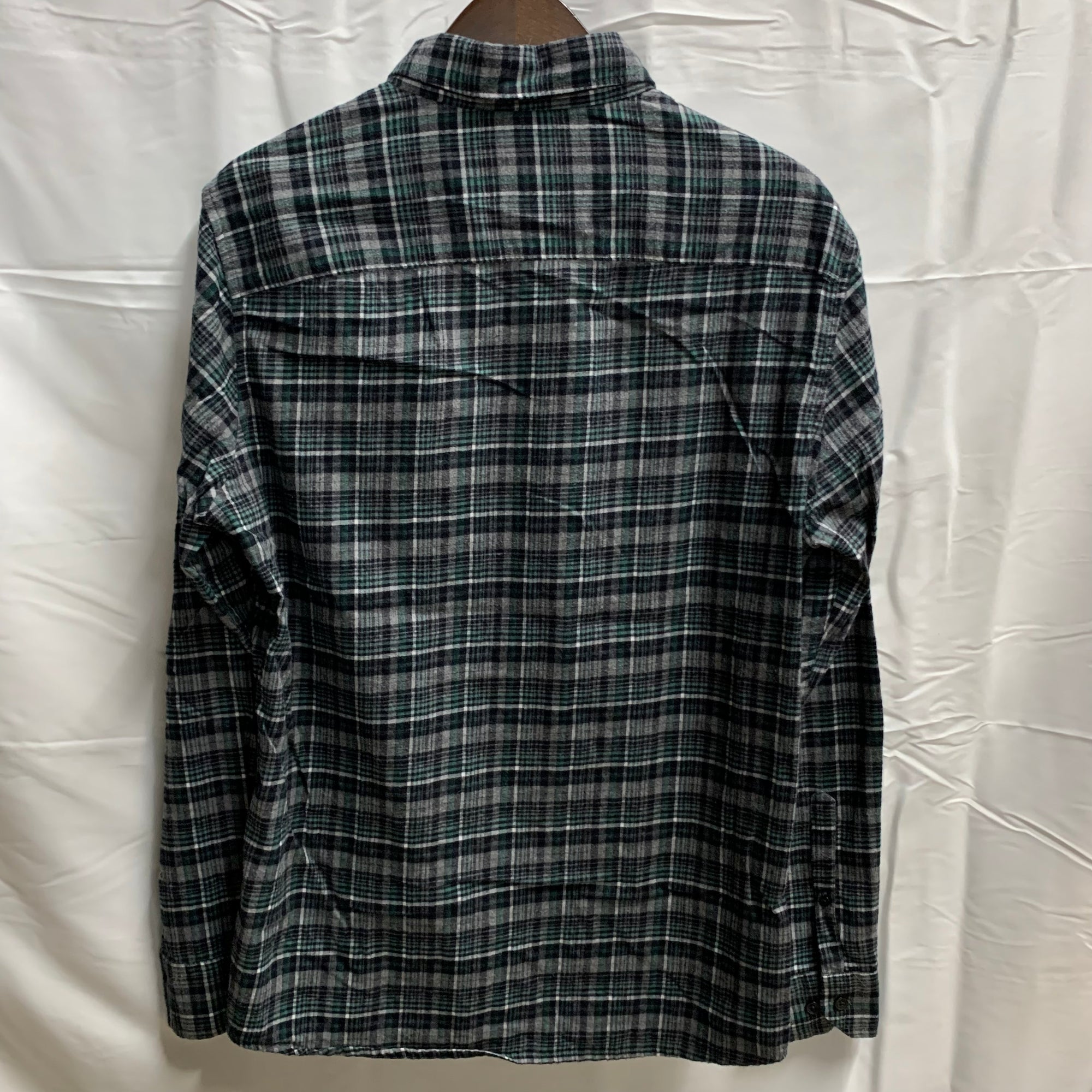 【中古】【古着】APT.9 チェック シャツ ブラック×グリーン×グレー Mサイズ