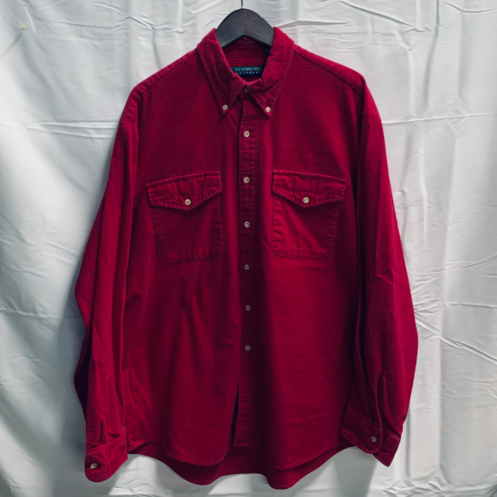 【中古】【古着】CLAYBROOKE 無地 ネルシャツ レッド Lサイズ