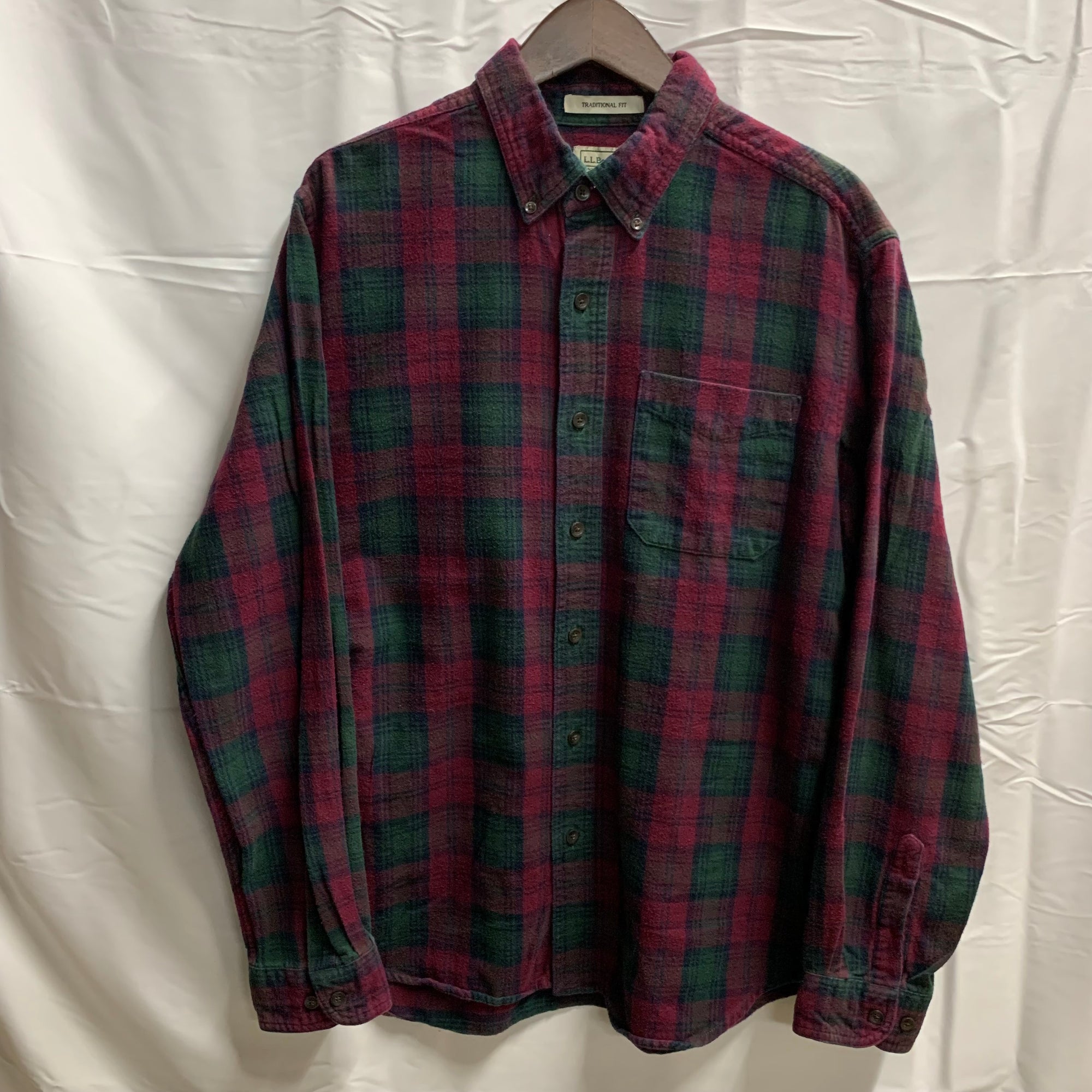 【中古】【古着】L.L.Bean チェック シャツ ボルドー×グリーン Mサイズ