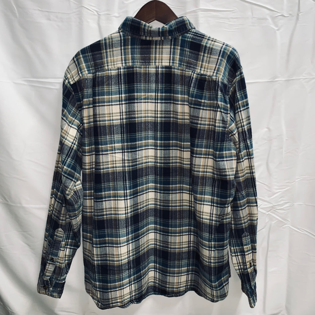 【中古】【古着】Eddie Bauer チェック シャツ ブルー×ネイビー×アイボリー Lサイズ