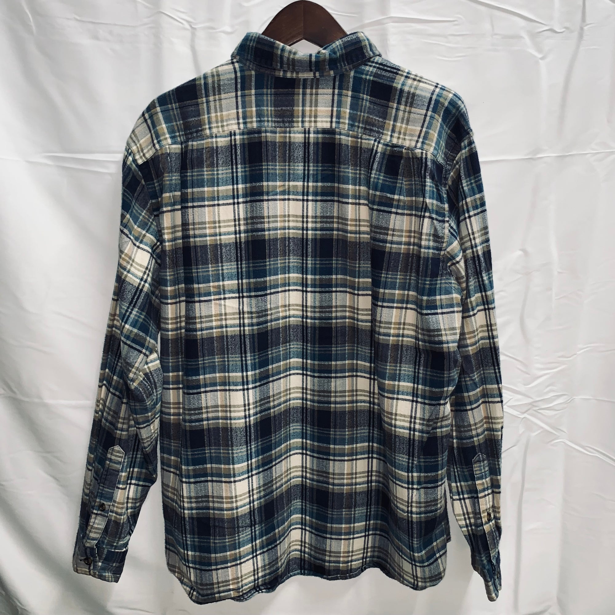 【中古】【古着】Eddie Bauer チェック シャツ ブルー×ネイビー×アイボリー Lサイズ