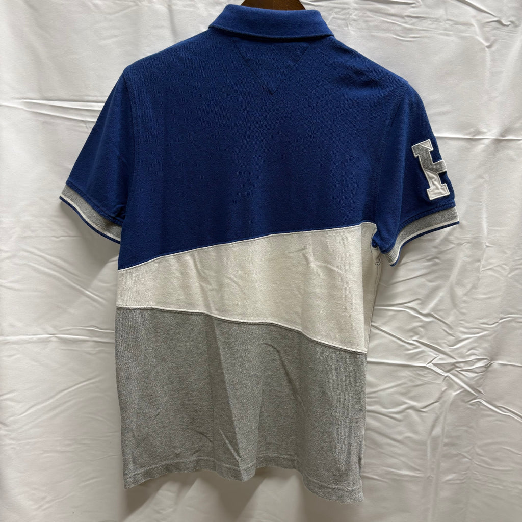 【古着】TOMMY HILFIGER ボーダー S/S ポロシャツ ブルー×ホワイト×グレー Sサイズ