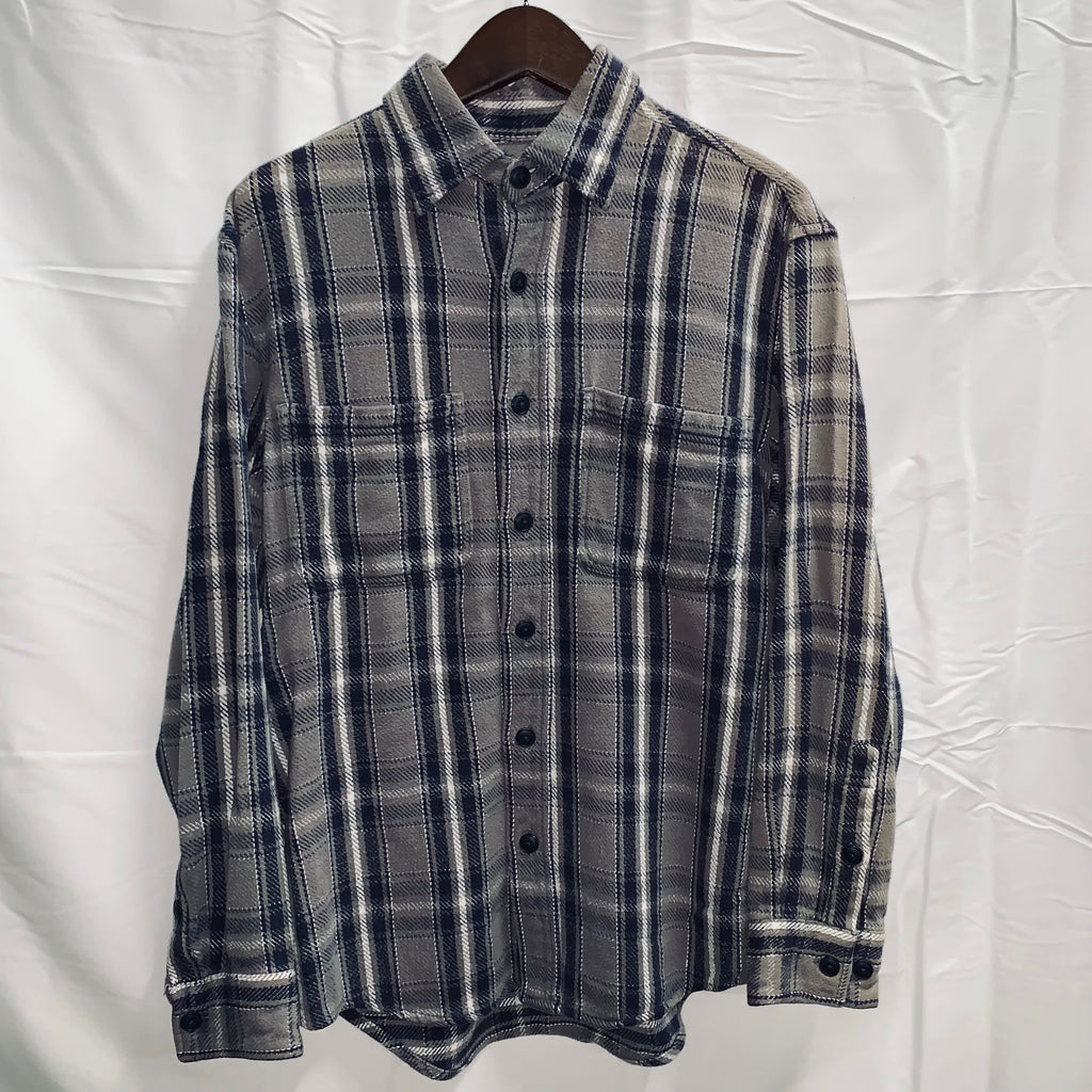 【中古】【古着】HIGH SIERRA チェック ネルシャツ ネイビー×グレー×ホワイト Sサイズ
