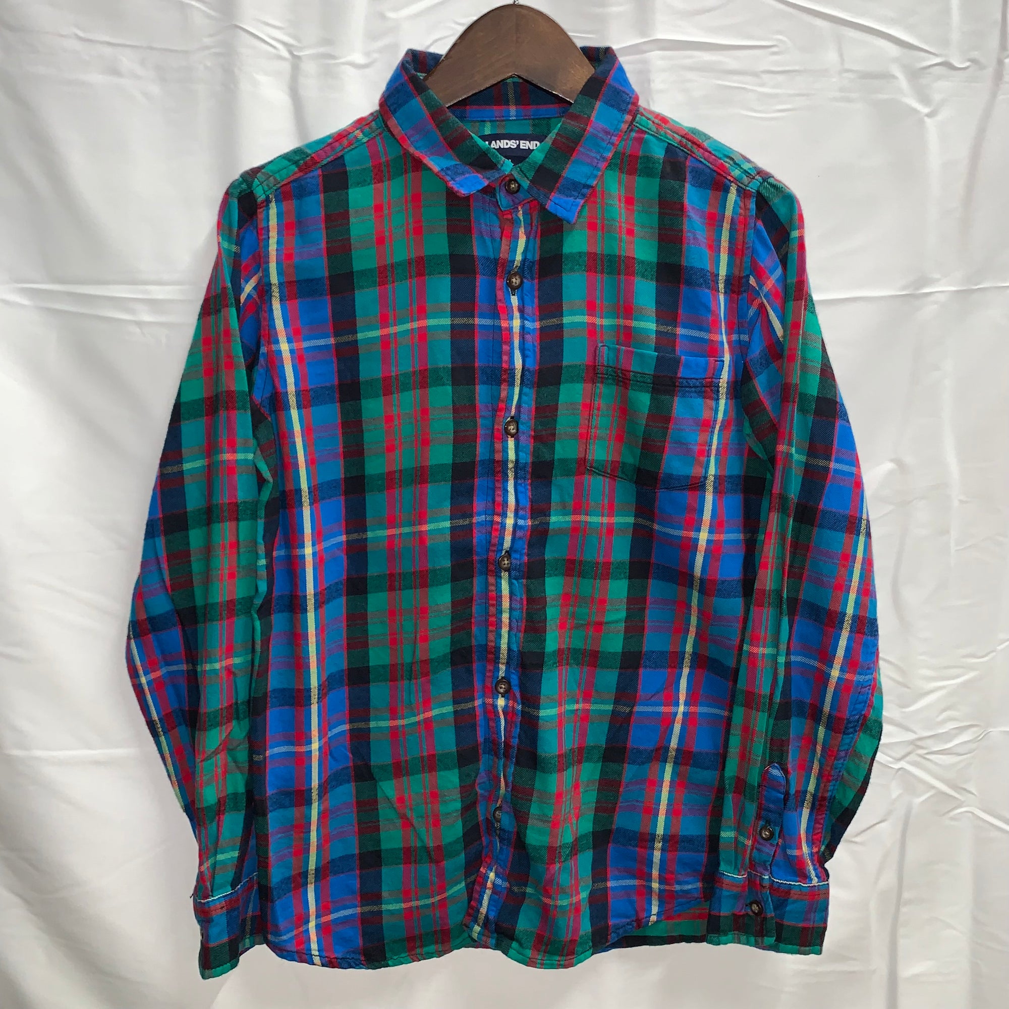 【中古】【古着】LAND'S END チェック L/S シャツ ブルー×グリーン×レッド Lサイズ