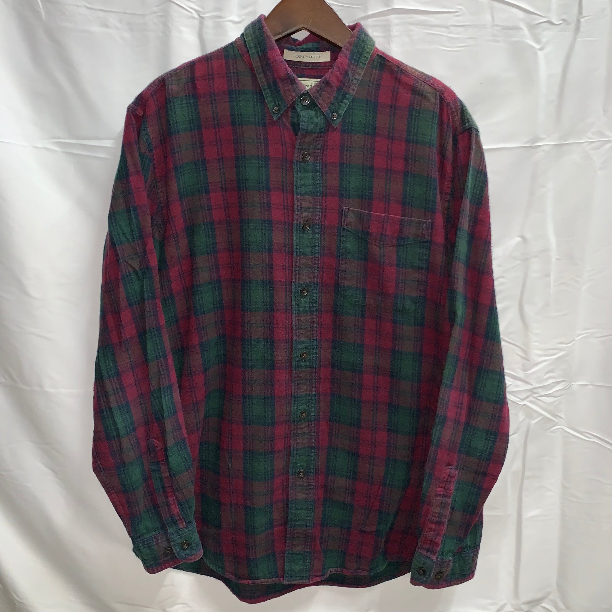 【中古】【古着】L.L.Bean チェック シャツ ボルドー×グリーン×ネイビー Lサイズ