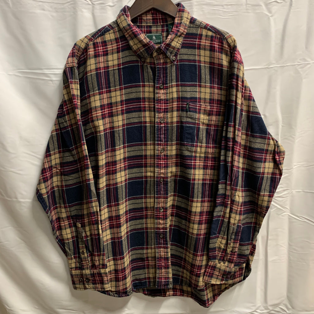 【中古】【古着】G.H.BASS&CO. チェック シャツ ネイビー×アイボリー×レッド XLサイズ