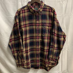 【中古】【古着】G.H.BASS&CO. チェック シャツ ネイビー×アイボリー×レッド XLサイズ