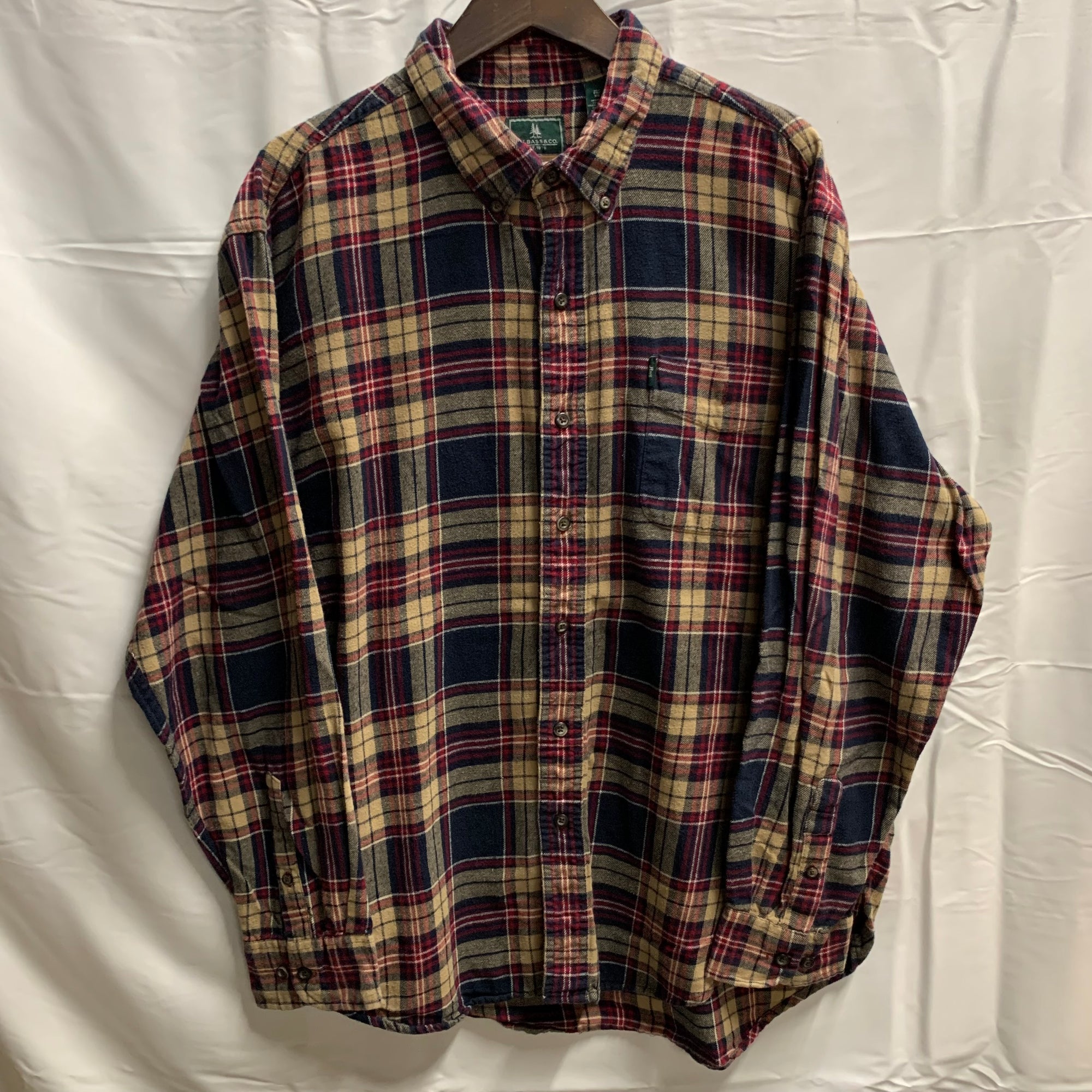 【中古】【古着】G.H.BASS&CO. チェック シャツ ネイビー×アイボリー×レッド XLサイズ