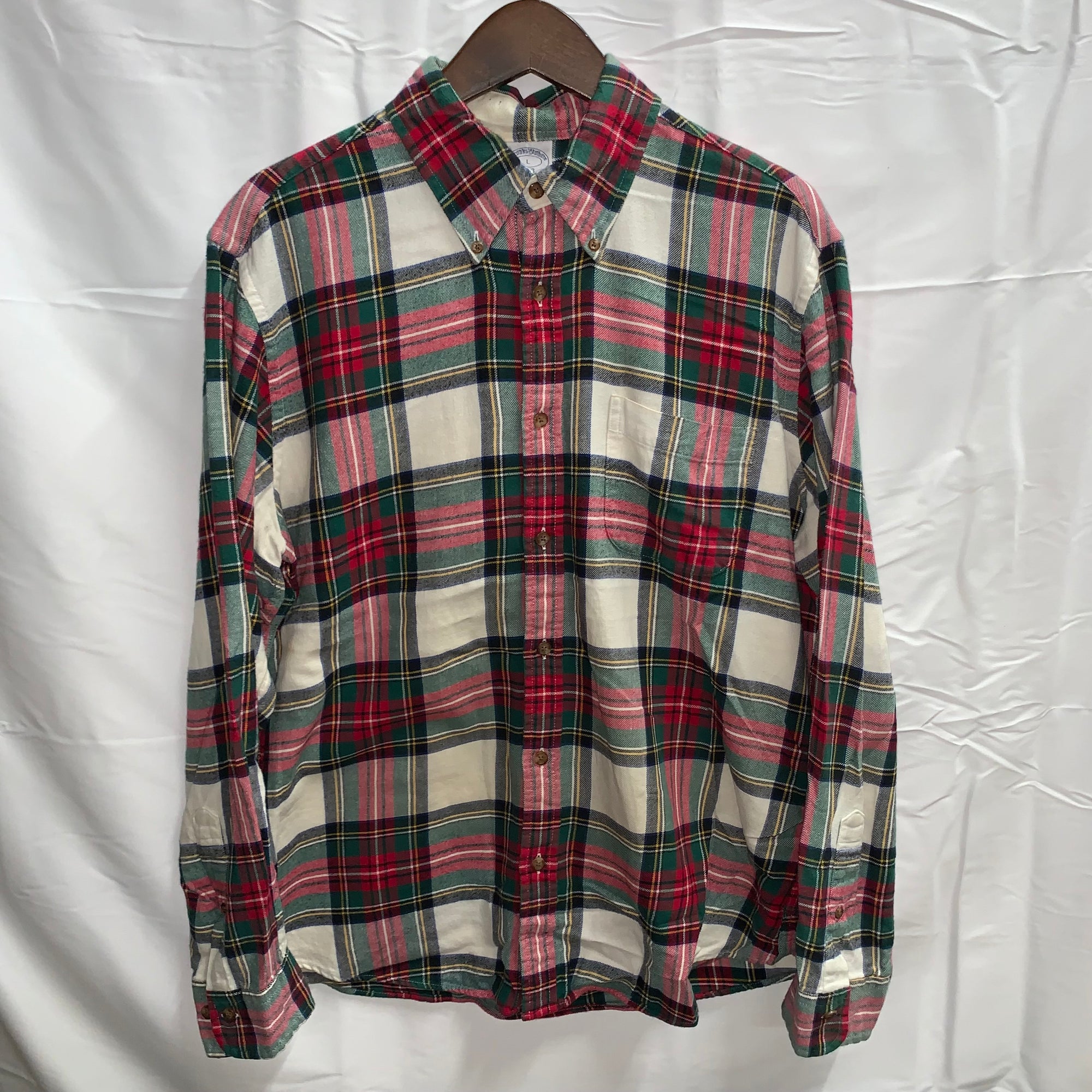 【中古】【古着】Brooks Brothers チェック L/S フランネルシャツ グリーン×レッド×ホワイト Lサイズ
