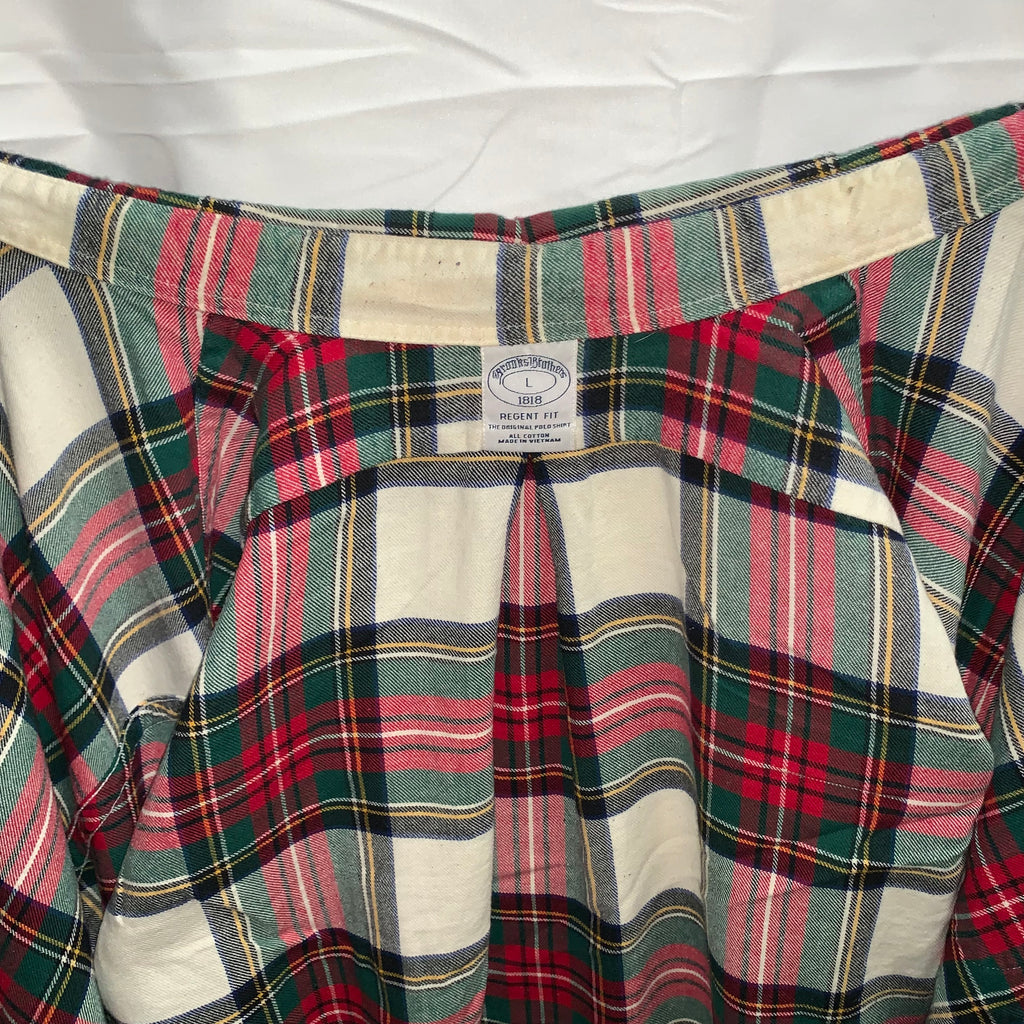 【中古】【古着】Brooks Brothers チェック L/S フランネルシャツ グリーン×レッド×ホワイト Lサイズ
