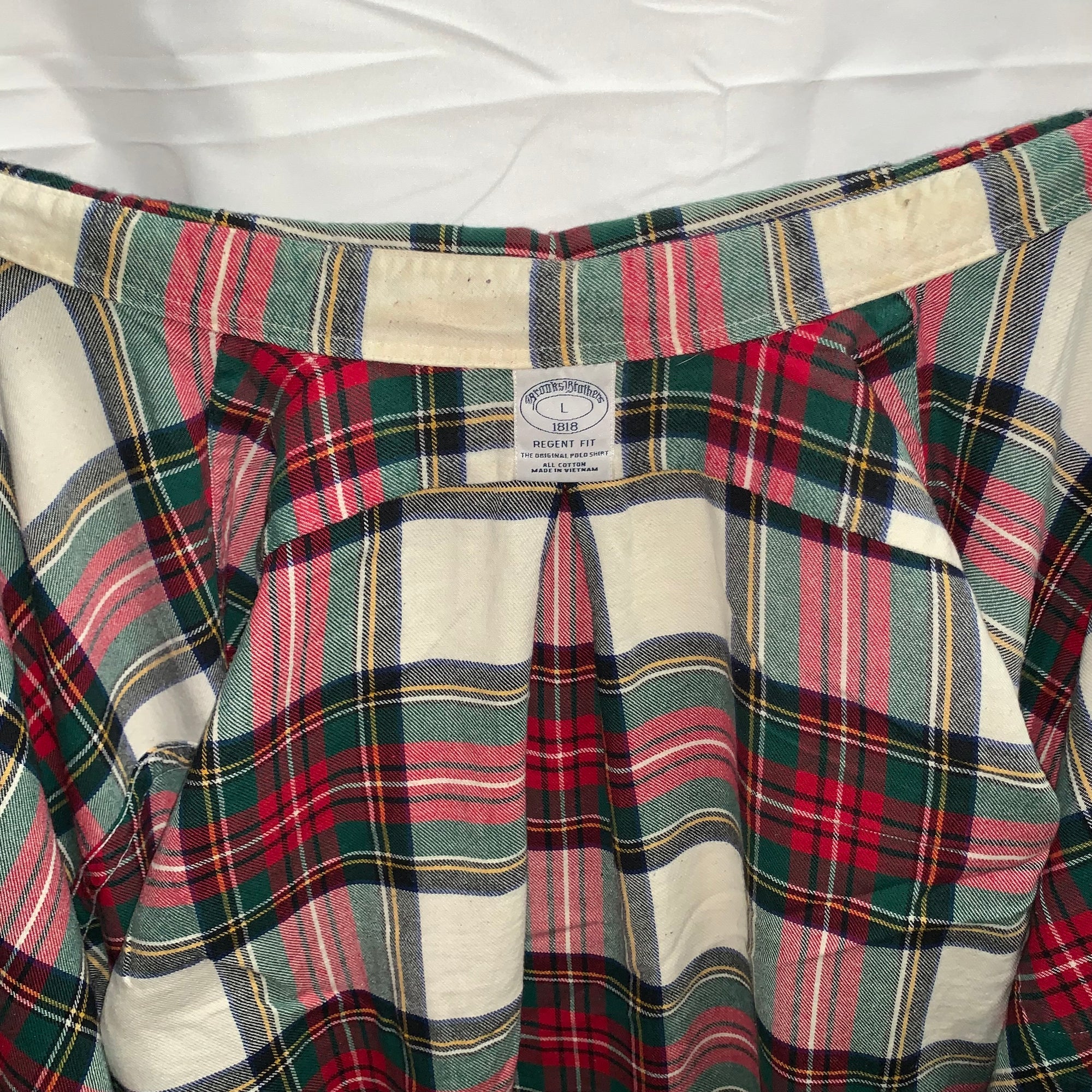【中古】【古着】Brooks Brothers チェック L/S フランネルシャツ グリーン×レッド×ホワイト Lサイズ