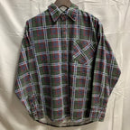 【中古】【古着】BAUM COUNTRY チェック L/S フランネルシャツ グリーン×ネイビー×レッド Lサイズ