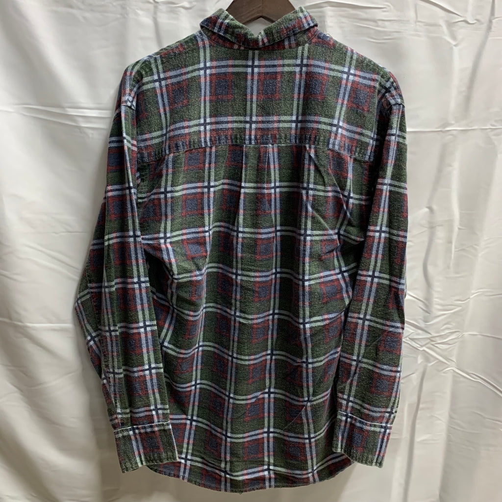 【中古】【古着】BAUM COUNTRY チェック L/S フランネルシャツ グリーン×ネイビー×レッド Lサイズ
