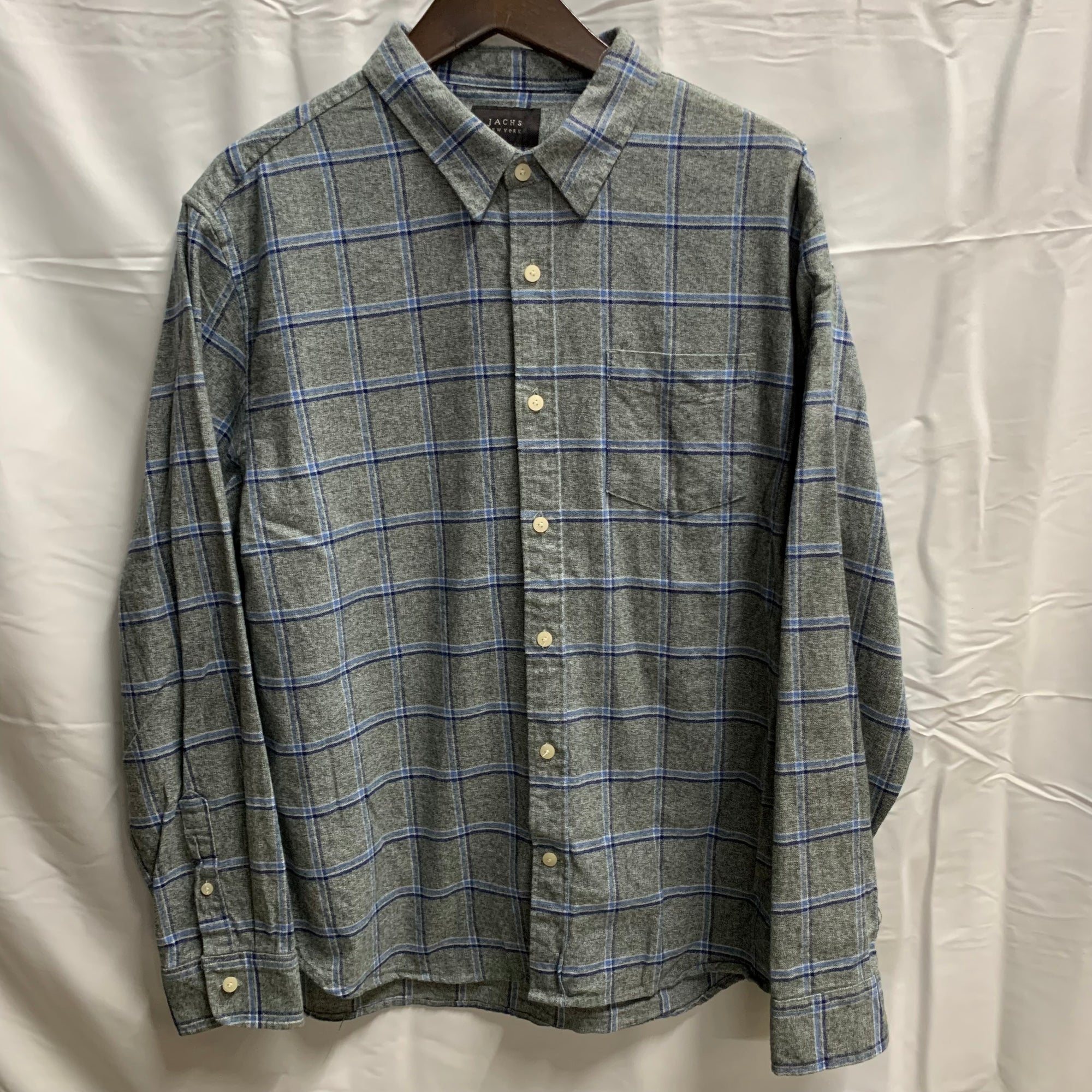 【中古】【古着】JACHS NY チェック シャツ グレー×ブルー×ホワイト Lサイズ