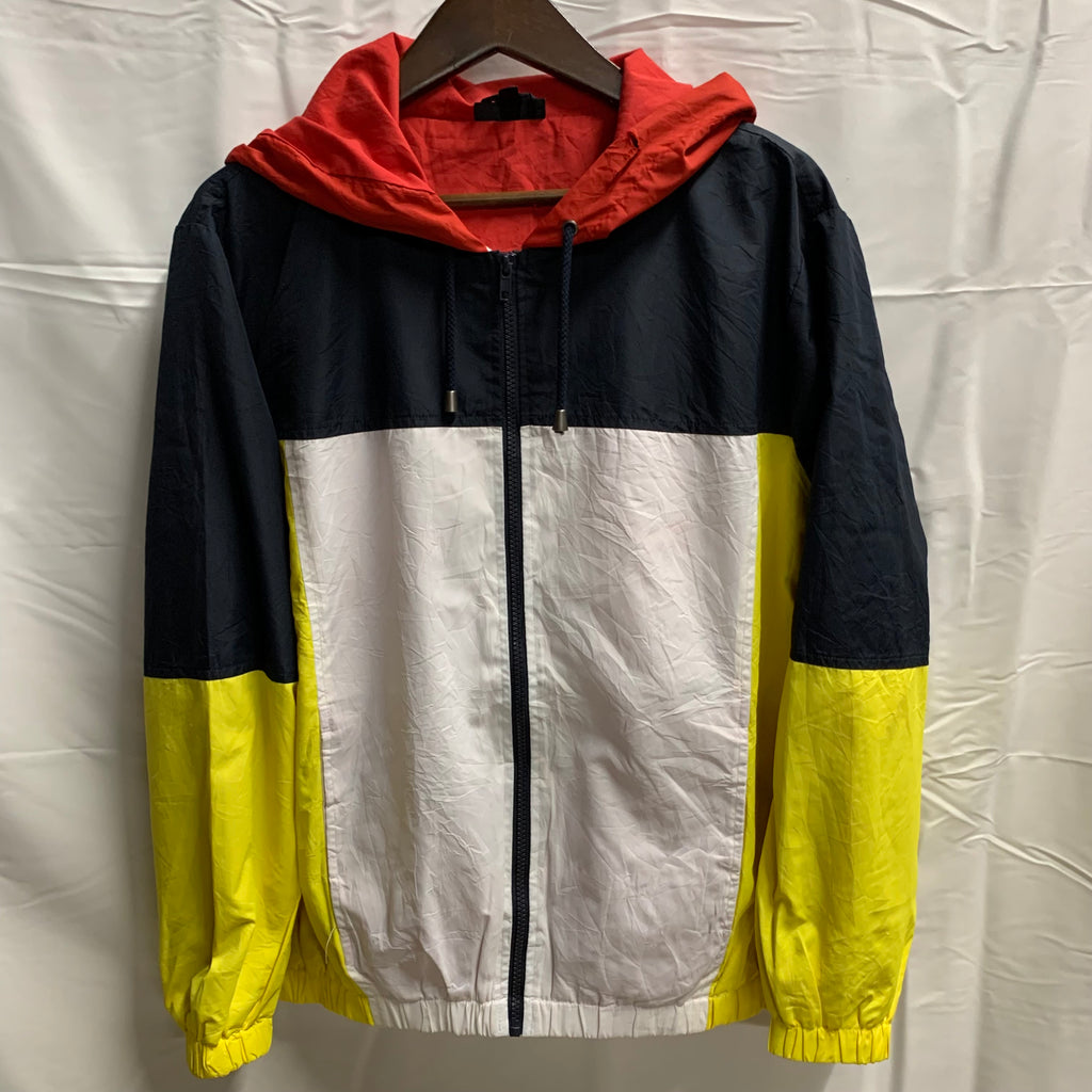 【中古】【古着】TOPSHOP カラーブロック ナイロンフルジップジャケット ブラック×ホワイト×イエロー Mサイズ