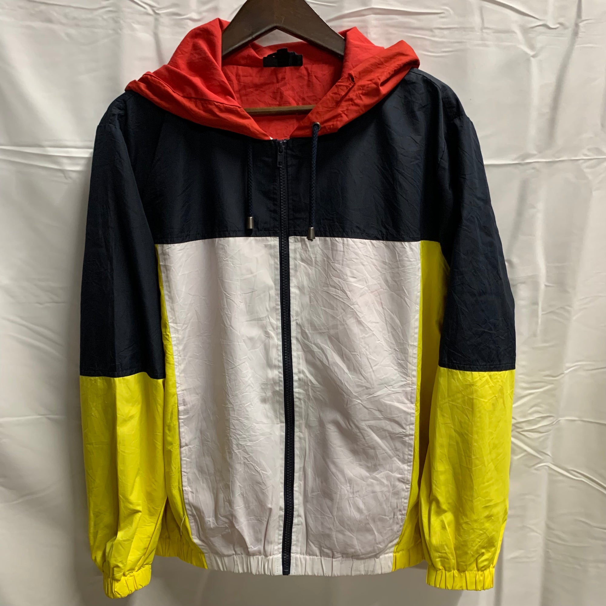 【中古】【古着】TOPSHOP カラーブロック ナイロンフルジップジャケット ブラック×ホワイト×イエロー Mサイズ