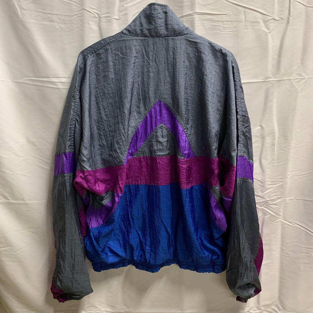 【中古】【古着】Athletic Works カラーブロック ナイロンフルジップジャケット グレー×パープル×ブルー Lサイズ
