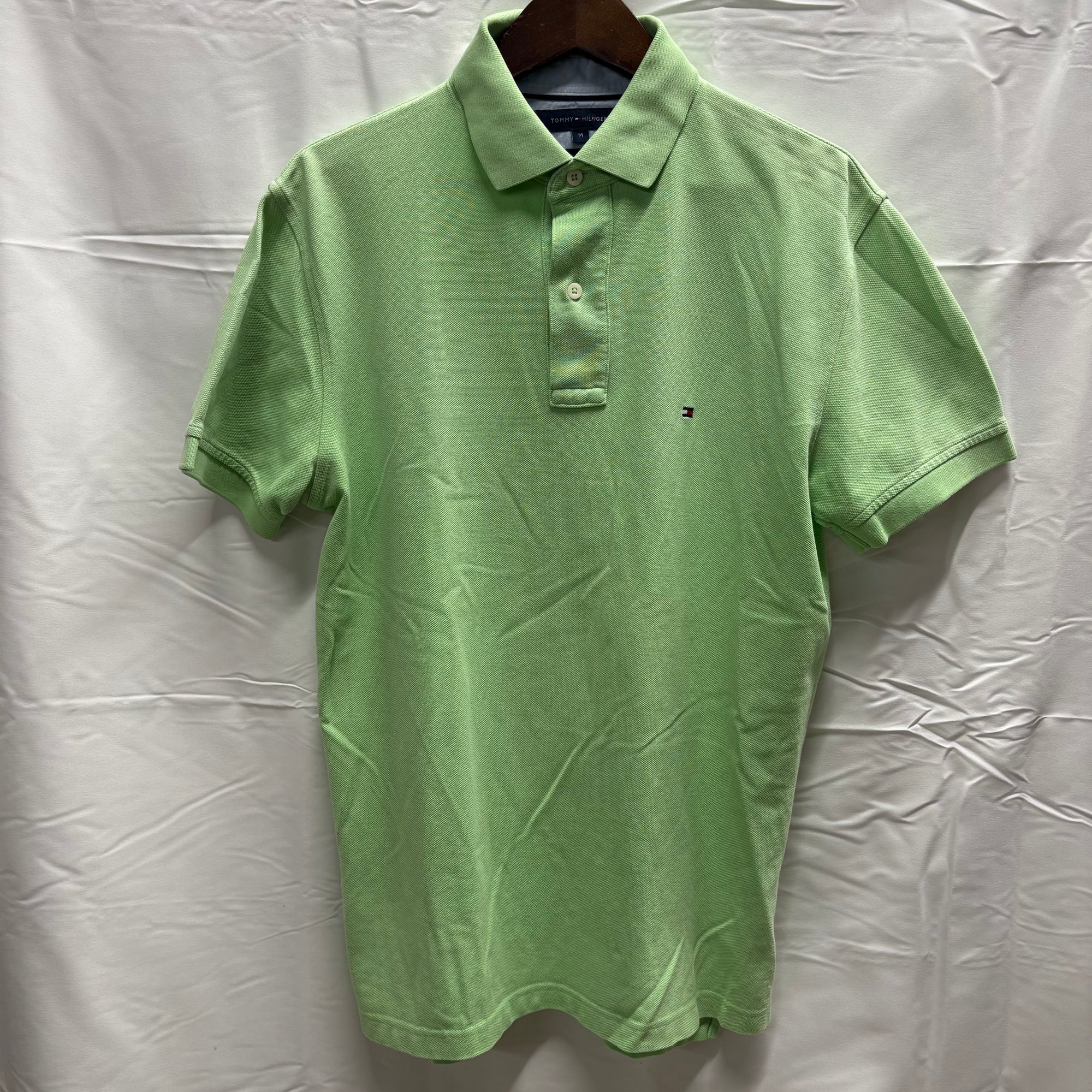 【古着】TOMMY HILFIGER ワンカラー S/S ポロシャツ ライトグリーン Mサイズ