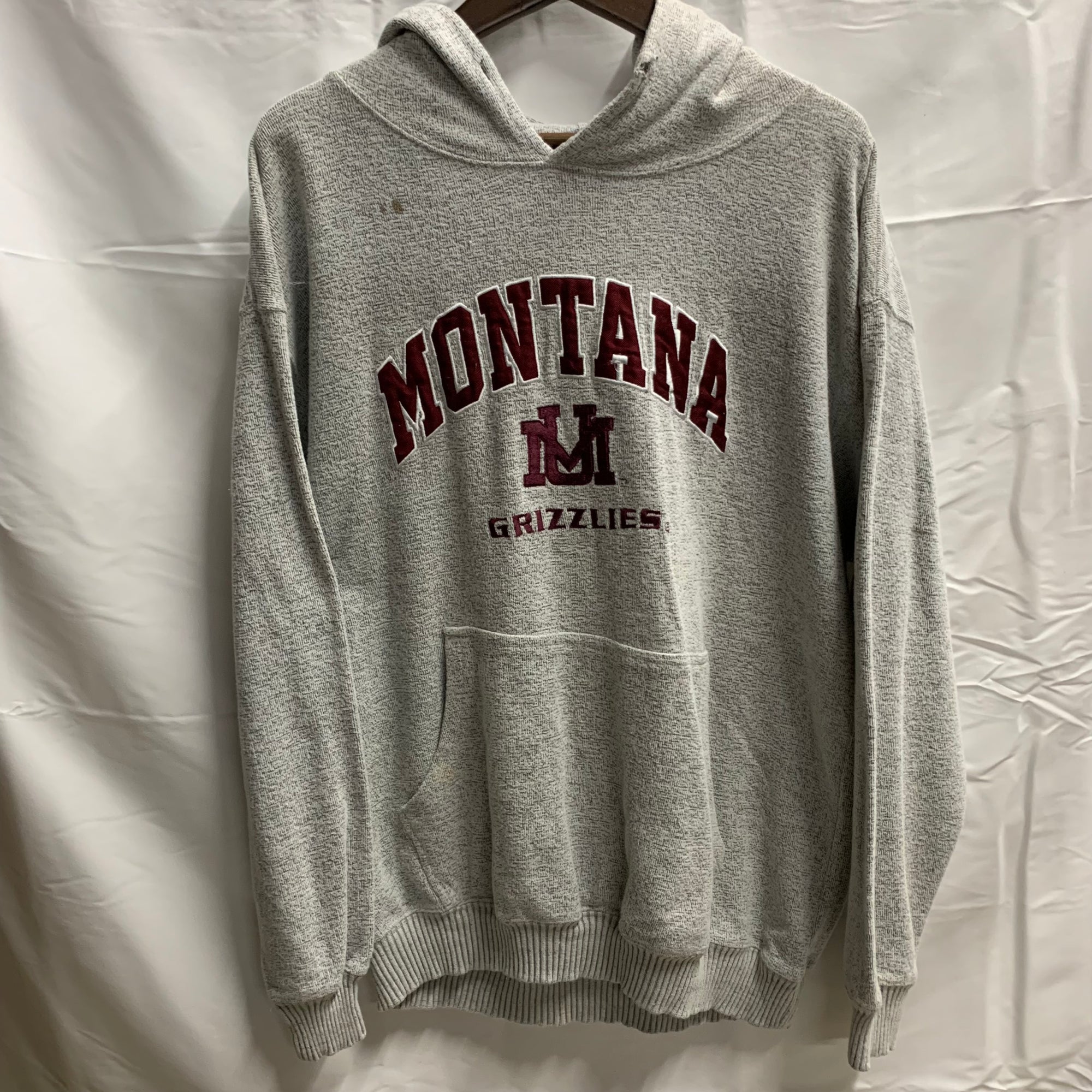 【中古】【古着】Old Varsity Brand ロゴ プルオーバーパーカー グレー Lサイズ