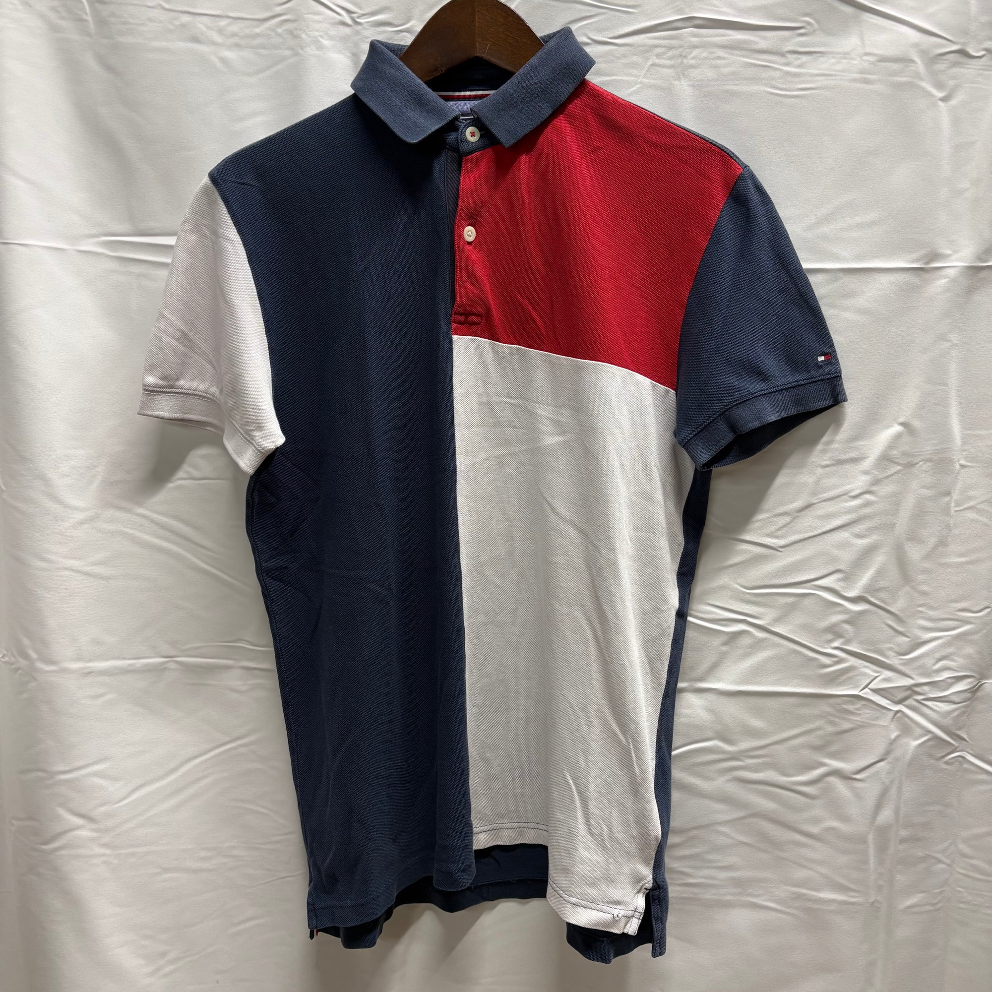 【古着】TOMMY HILFIGER カラーブロック S/S ポロシャツ ネイビー×ホワイト×レッド Sサイズ