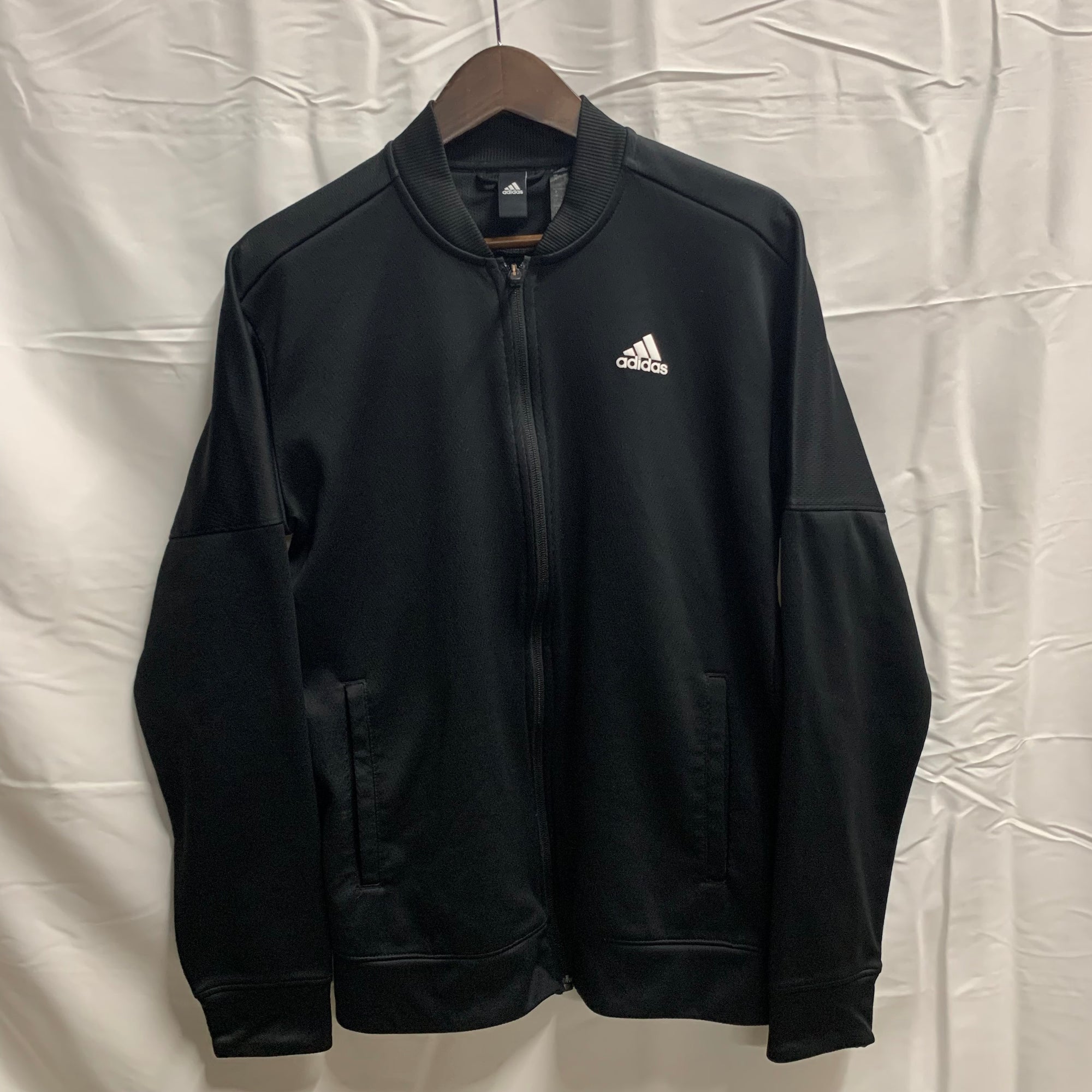 【中古】【古着】adidas ロゴ トラックジャケット ブラック Mサイズ