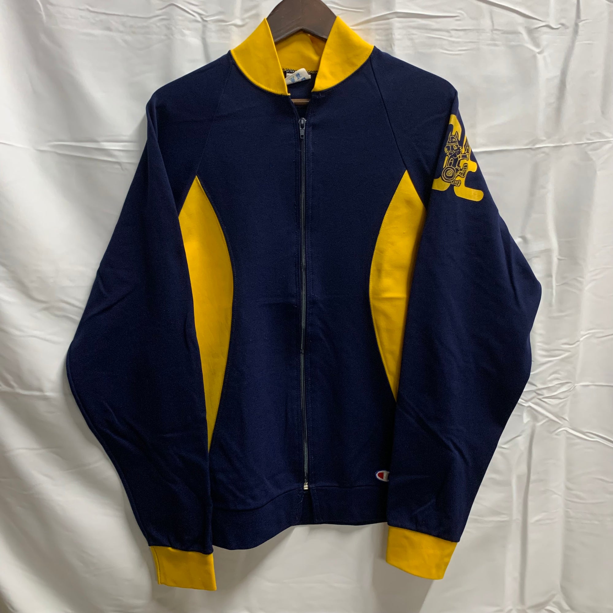 【中古】【古着】Champion カラーブロック トラックジャケット ネイビー×イエロー Mサイズ