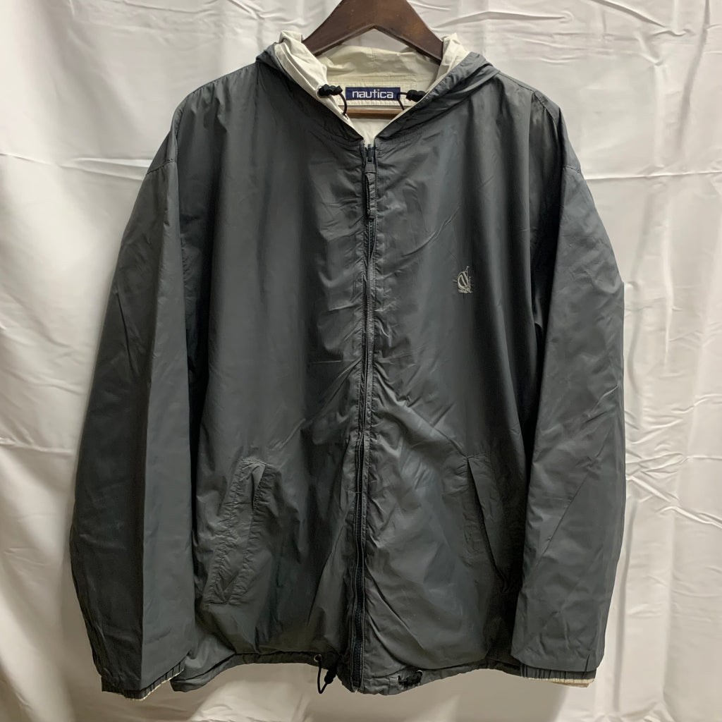 【中古】【古着】NAUTICA リバーシブル アウタージャケット グレー×ホワイト Mサイズ
