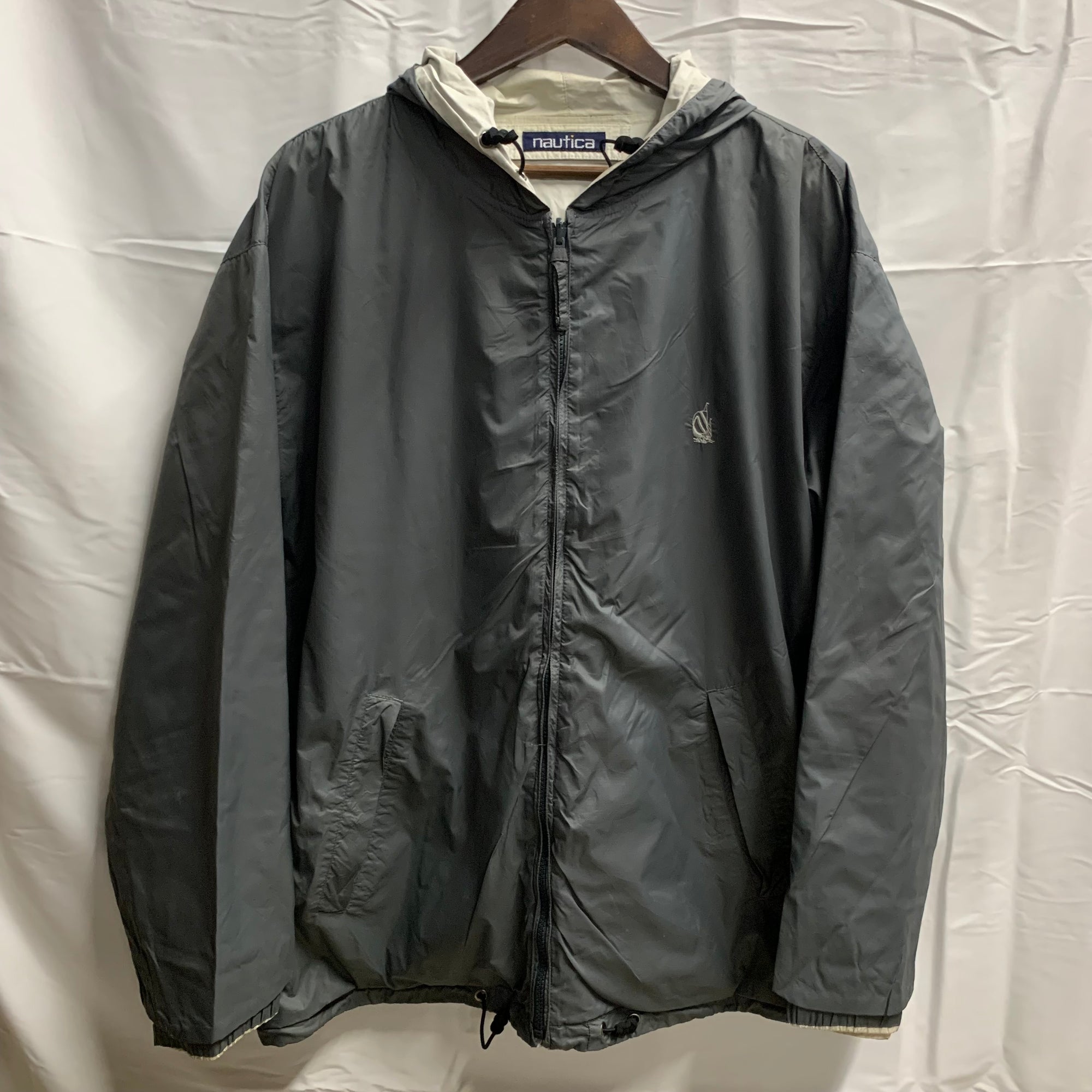 【中古】【古着】NAUTICA リバーシブル アウタージャケット グレー×ホワイト Mサイズ