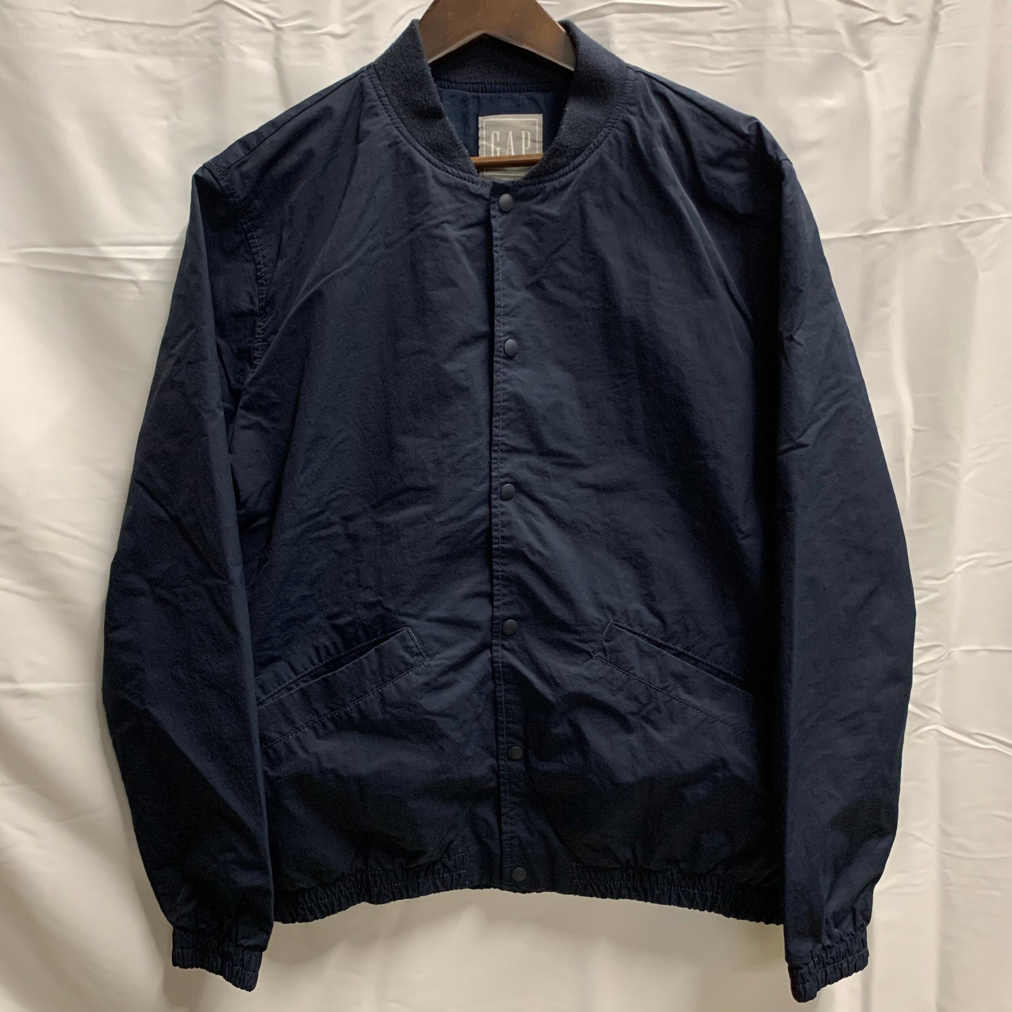 【中古】【古着】GAP 無地 ベースボールジャケット ネイビー Sサイズ