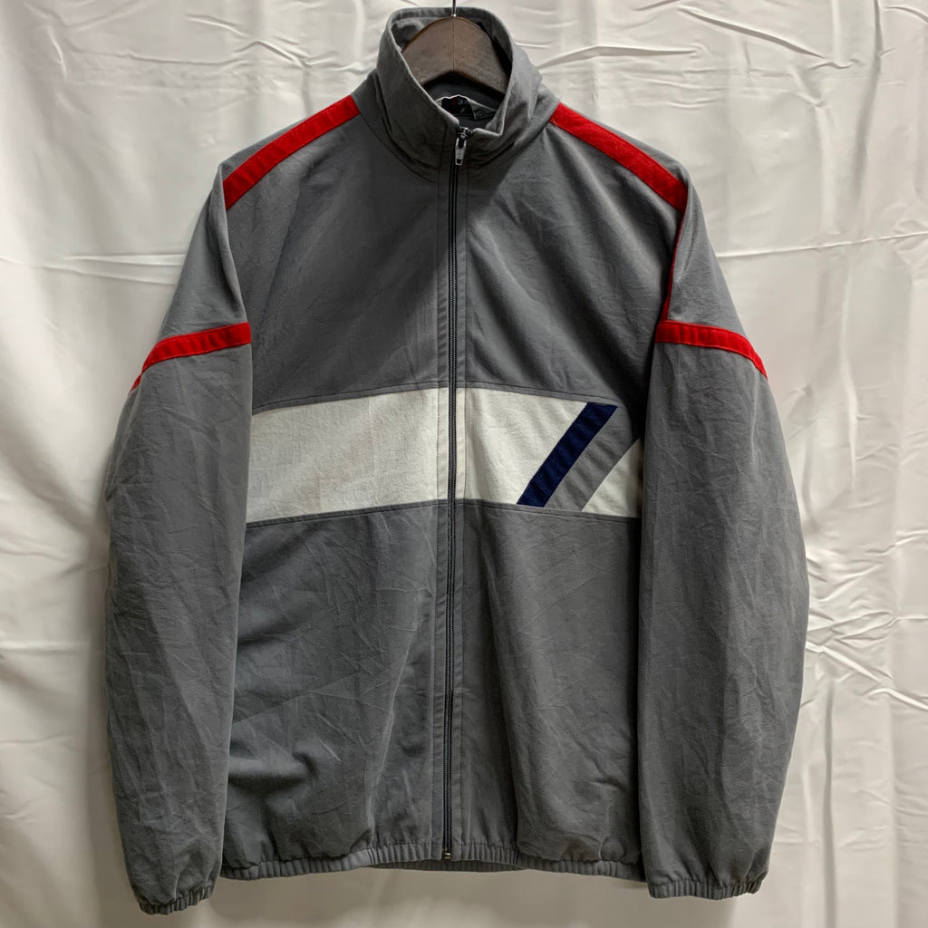 【中古】【古着】 カラーブロック ライトジャケット グレー×ホワイト×レッド Lサイズ