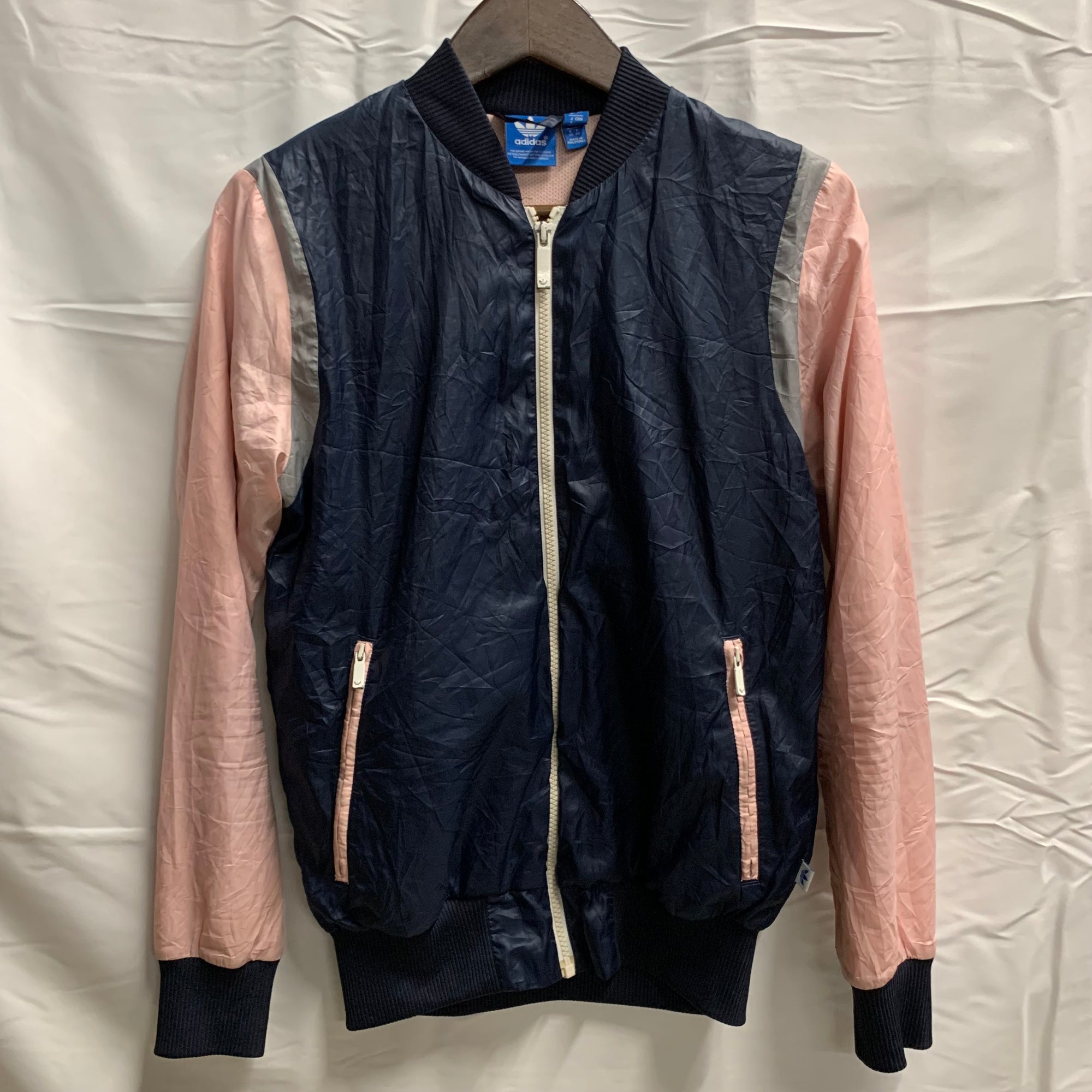 【中古】【古着】adidas カラーブロック ライトジャケット ネイビー×ピンク Lサイズ