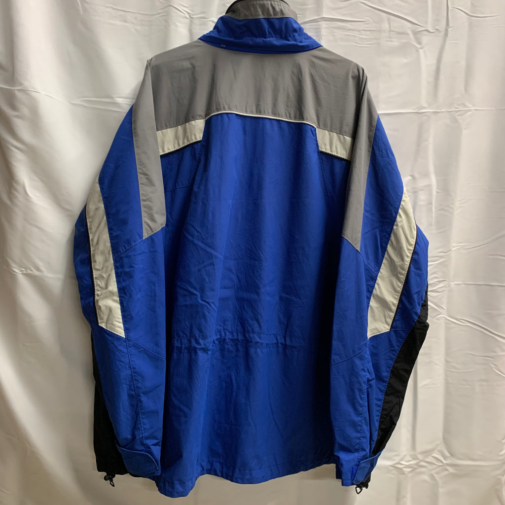 【中古】【古着】Columbia ワンラインロゴ マウンテンジャケット ブルー×ホワイト XXLサイズ